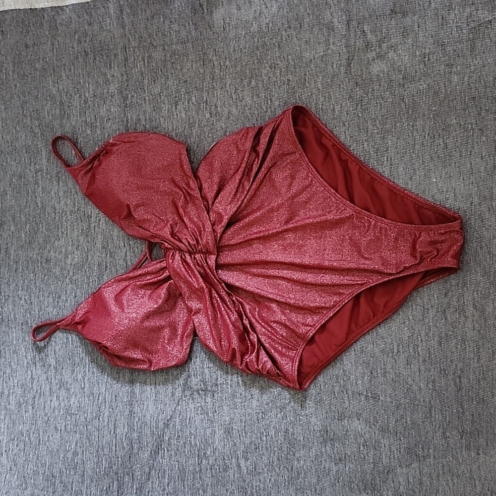 Shade & Shore red sparkle cutout crisscross back womens large 12-14